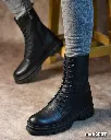 Long-neck black boots with zipper and laces made from genuine leather