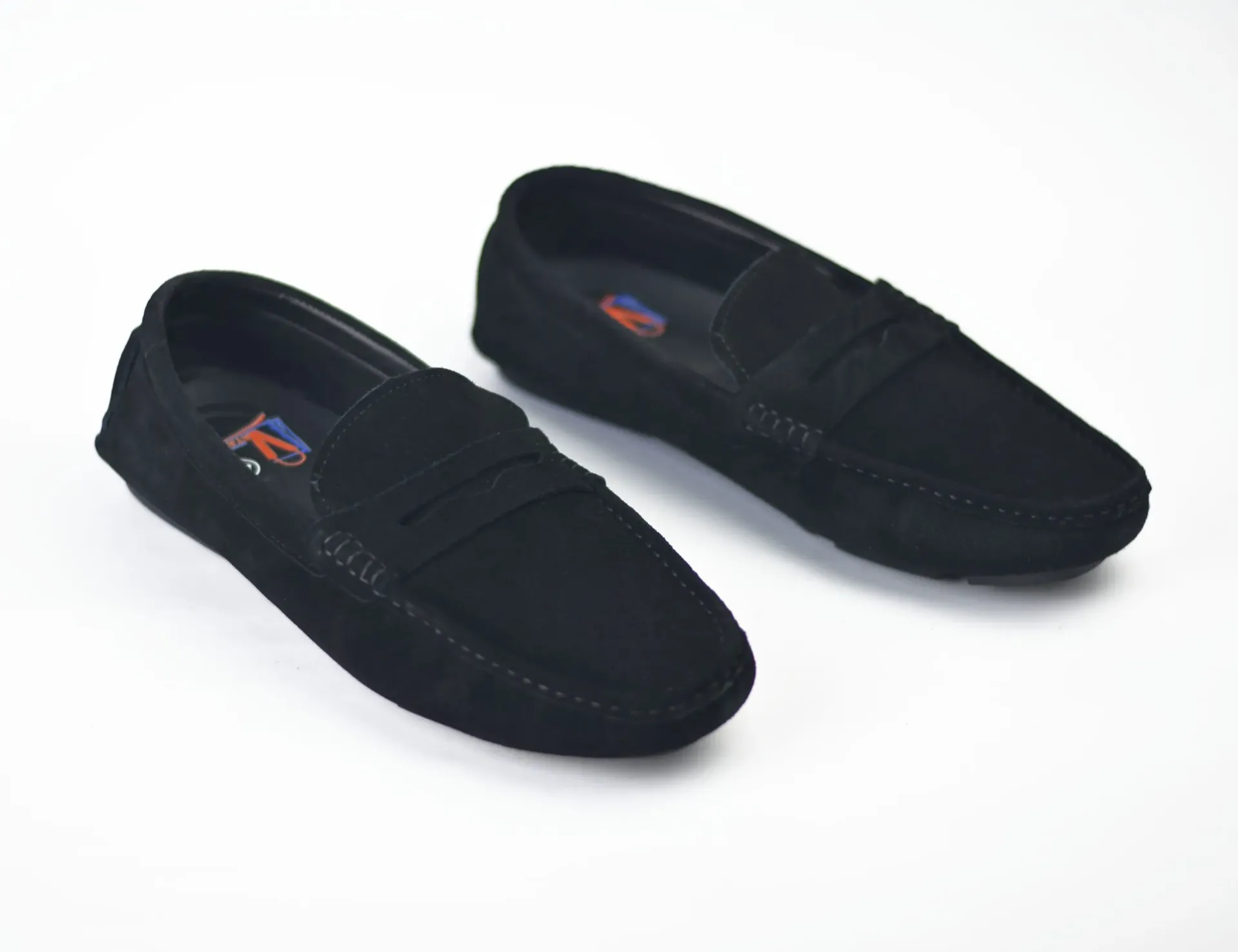 Suede penny loafer shoes with a Turkish rubber sole (40, Black)