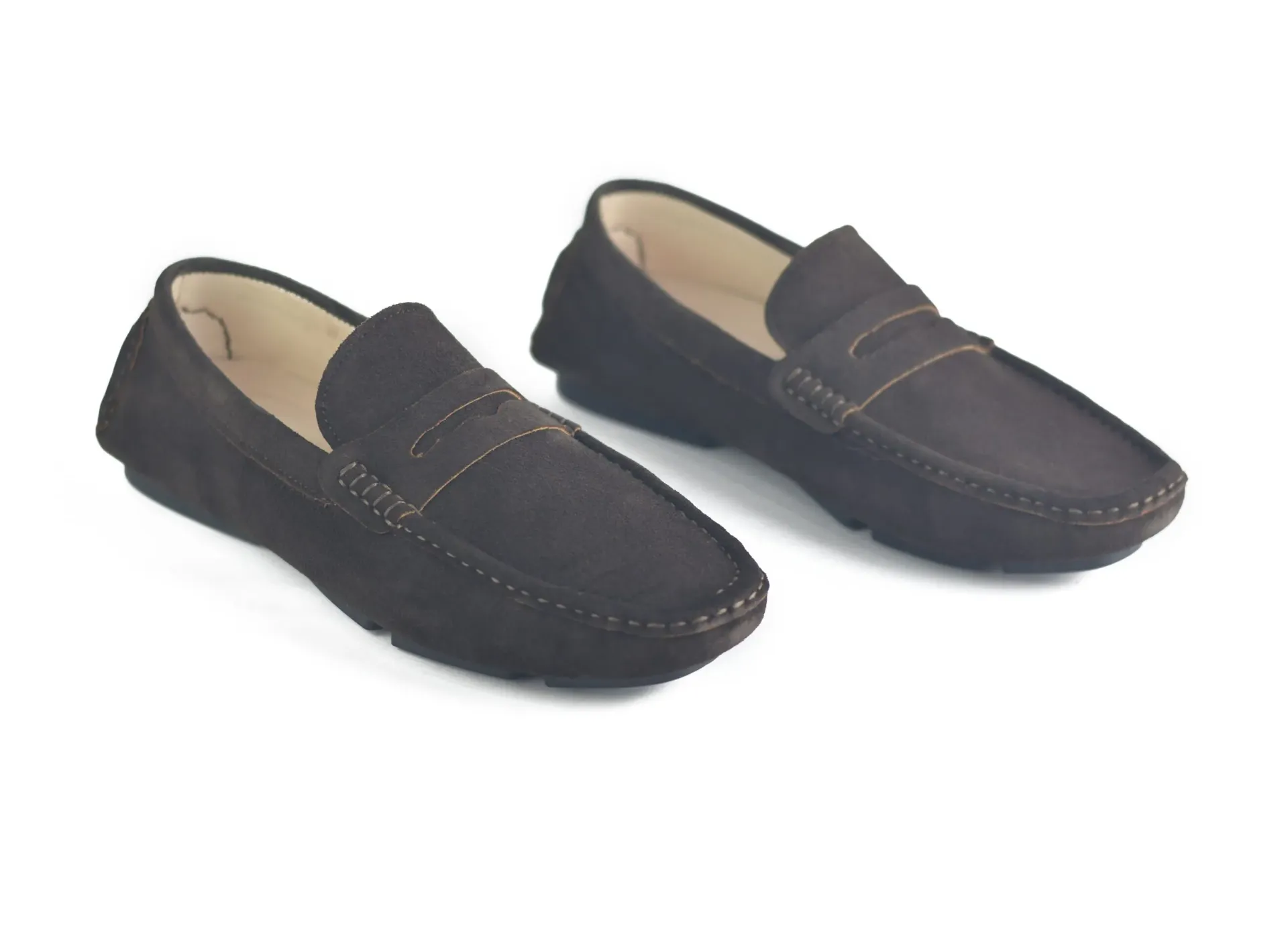 Suede penny loafer shoes with a Turkish rubber sole