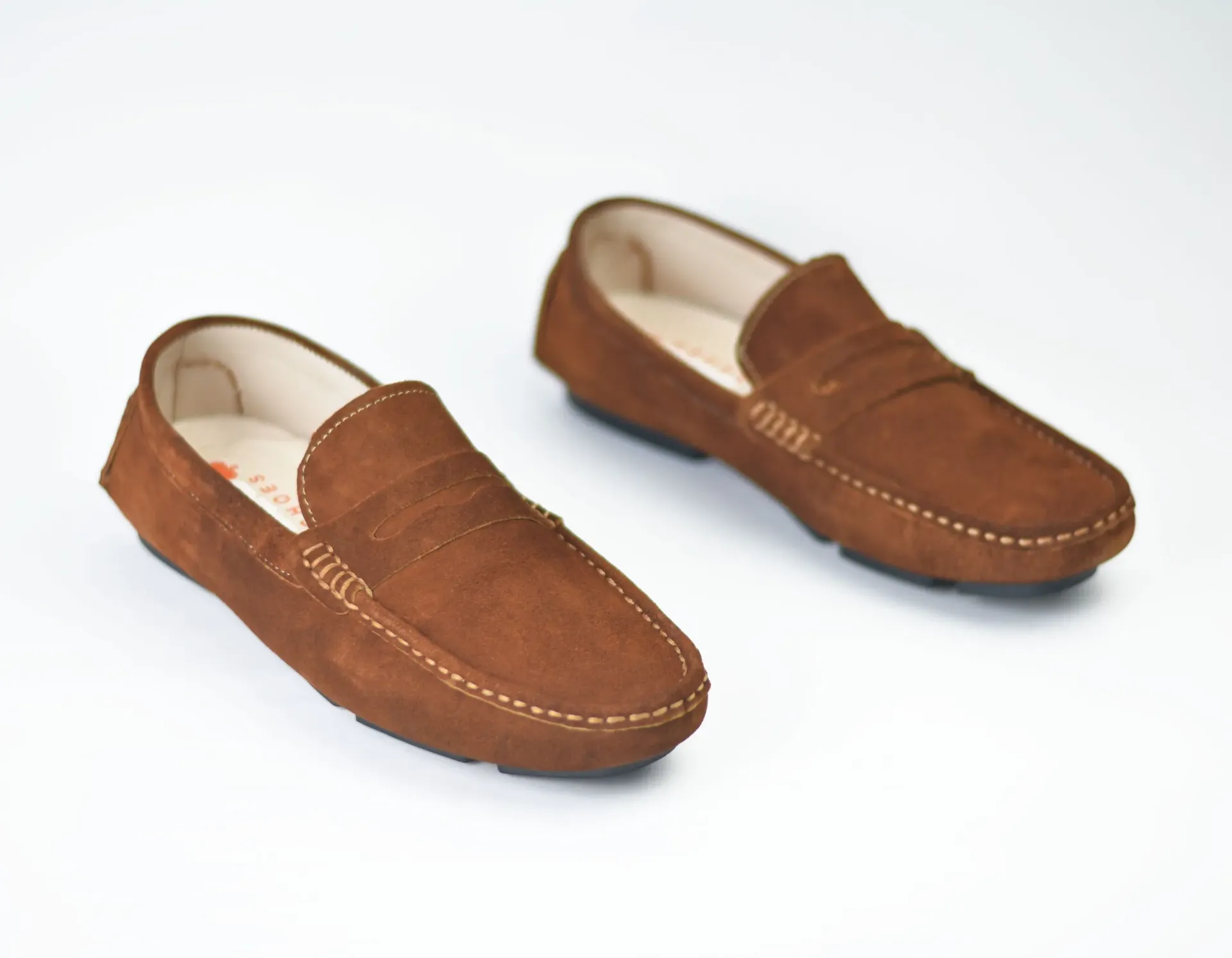 Suede penny loafer shoes with a Turkish rubber sole