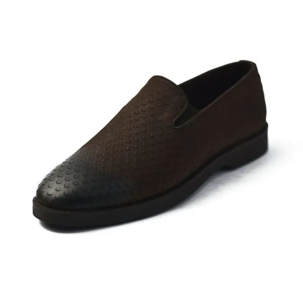 Embossed reversed leather penny loafers