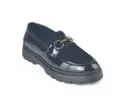 Casual shoes made from glossy leather and suede with a raised sole