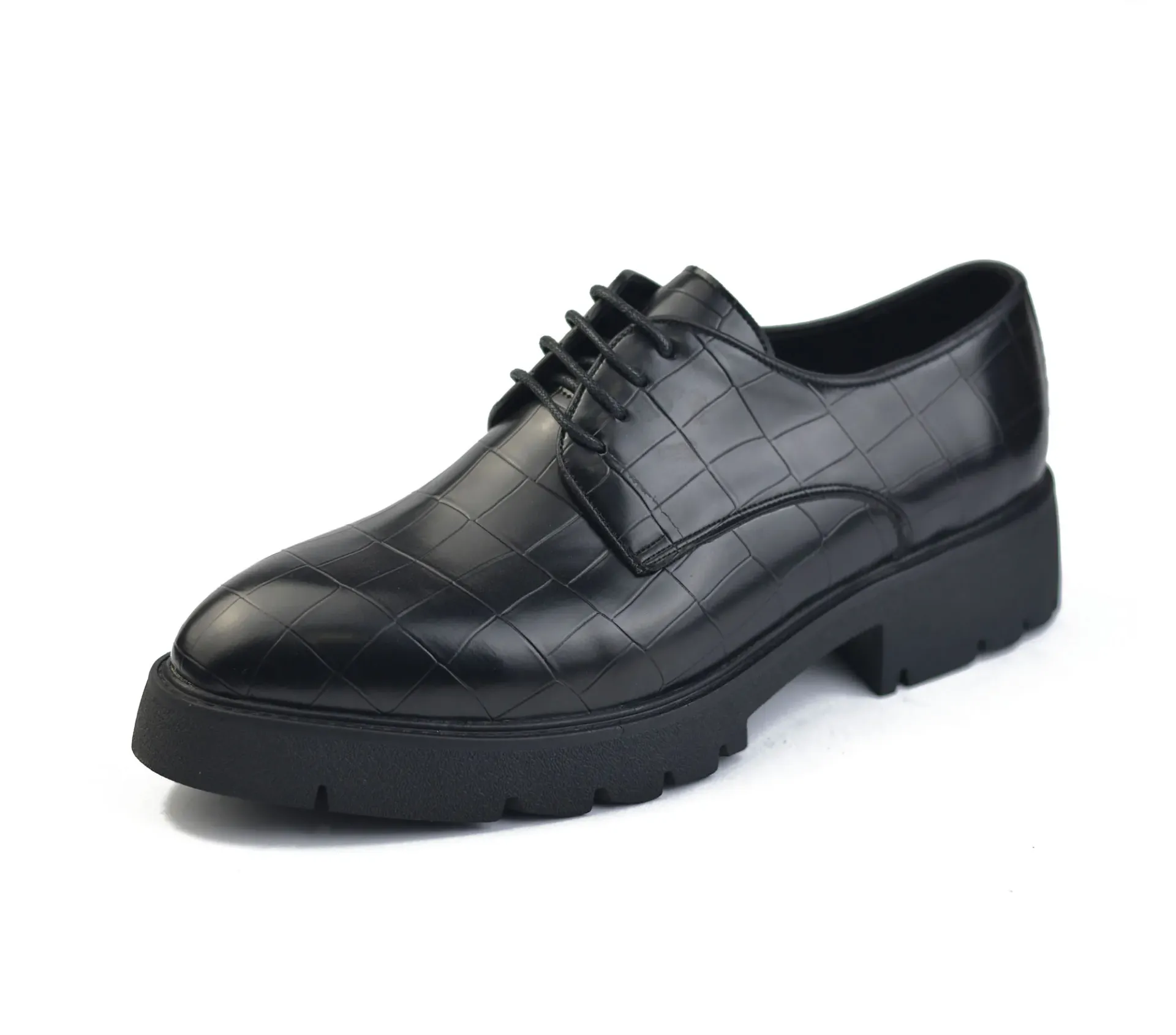 [20940141] Classic black shoes made from genuine leather with a high rubber sole (٤١)