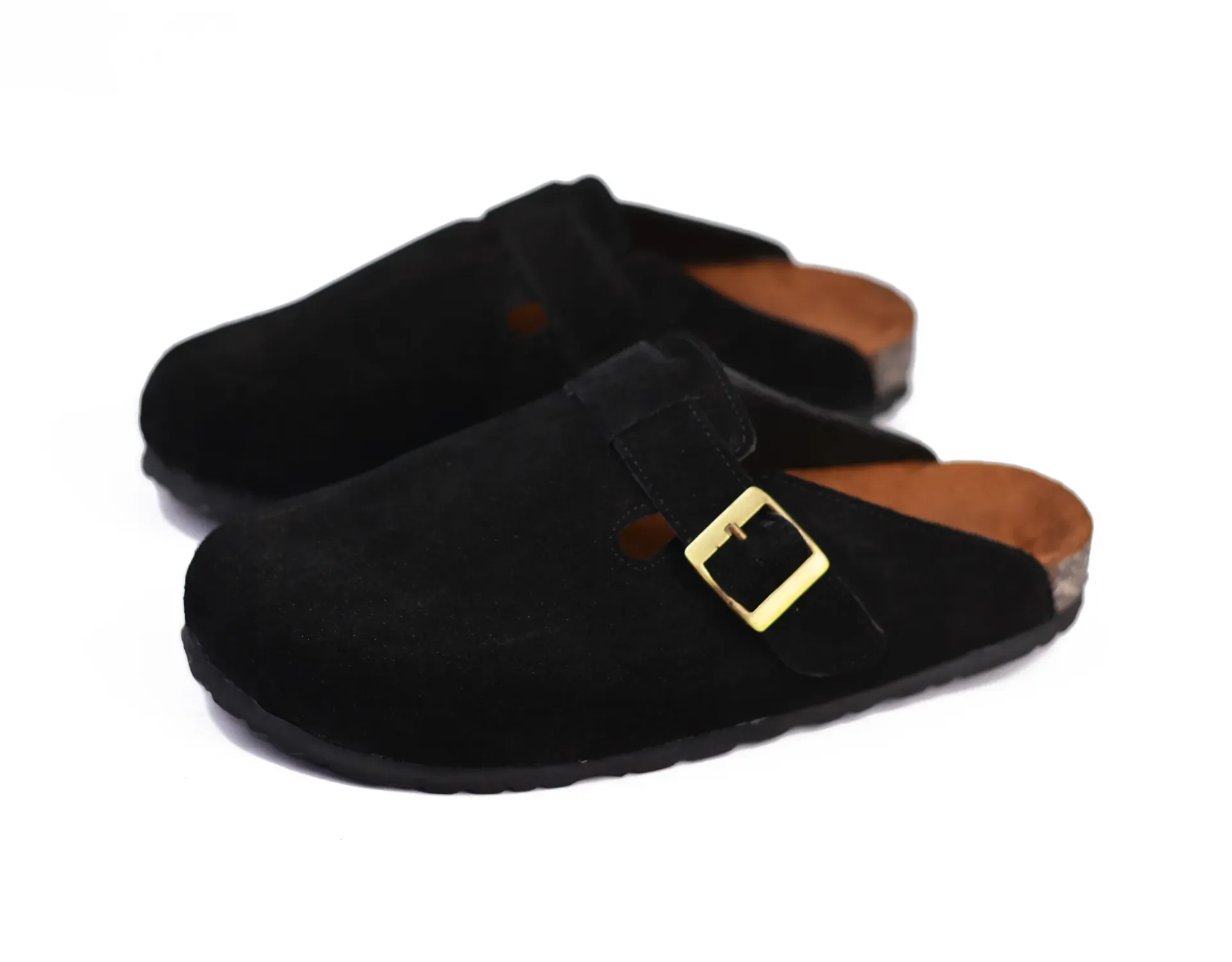 [40050141] Genuine leather suede clogs with protan sole (Black, 41)
