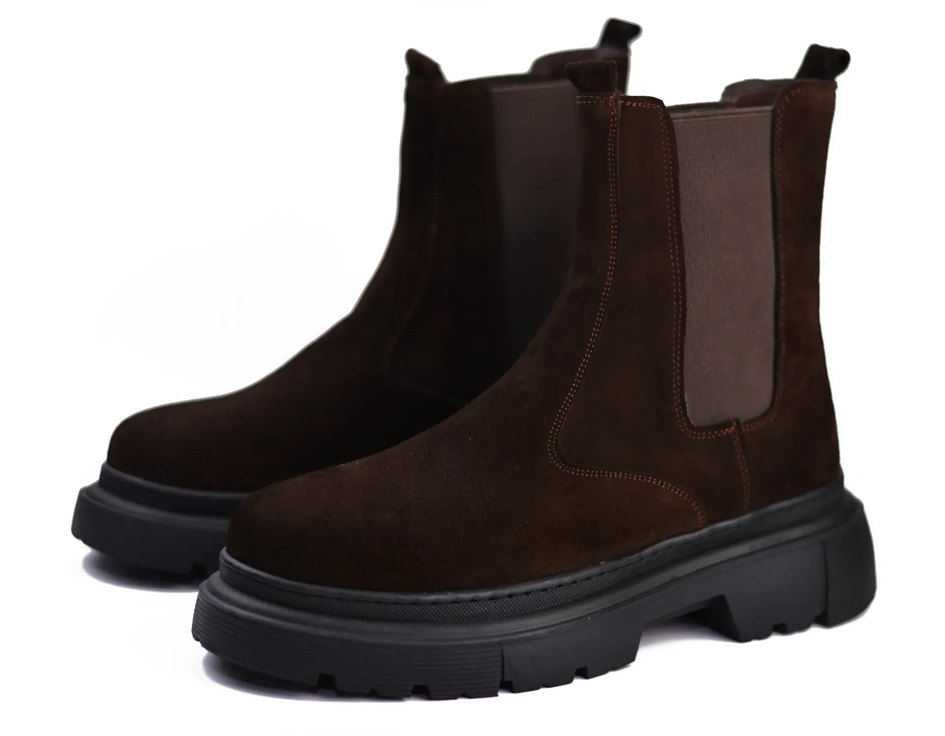 Black suede boots with a lightweight foam sole