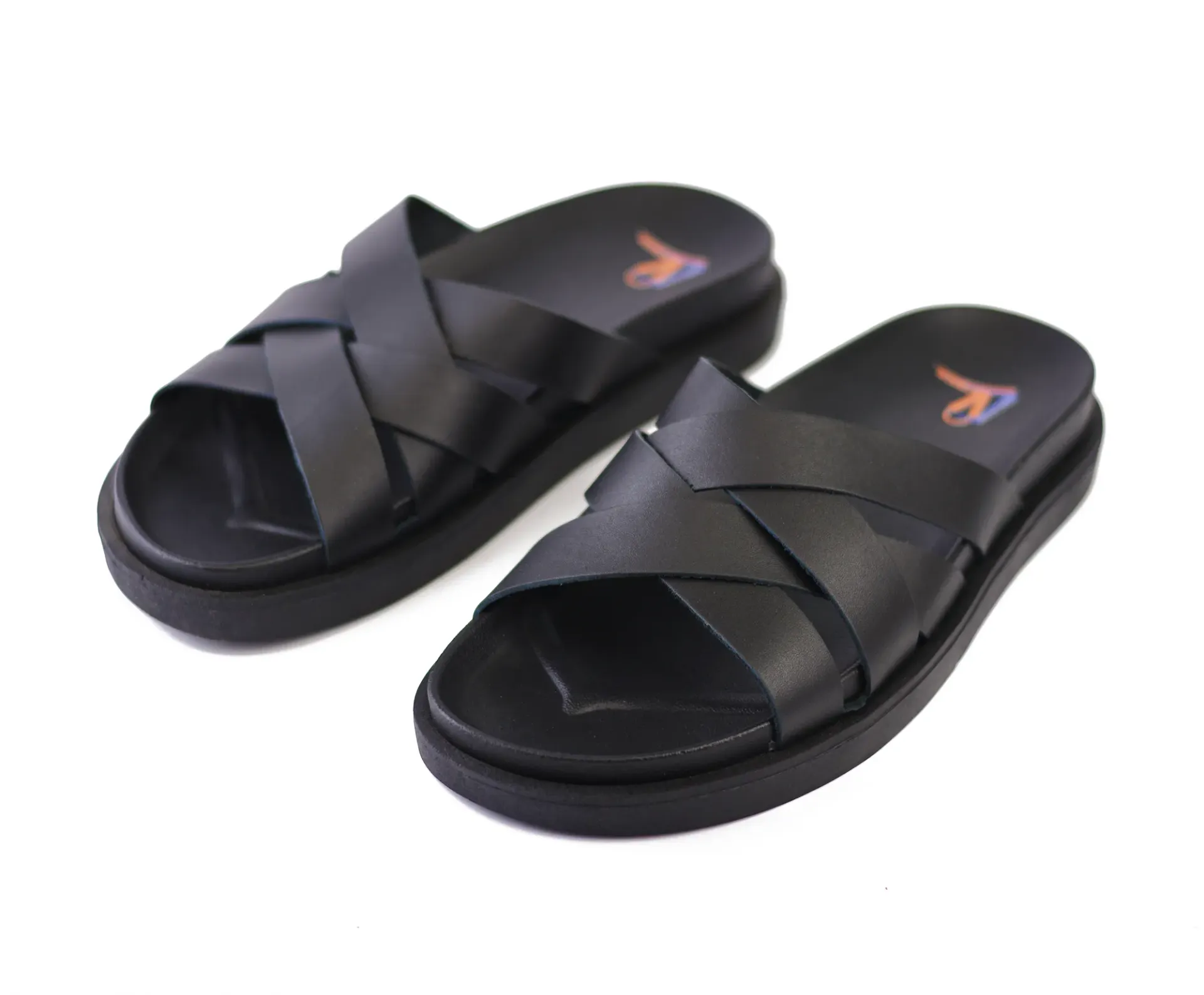 Men's slippers, genuine leather, rubber sole