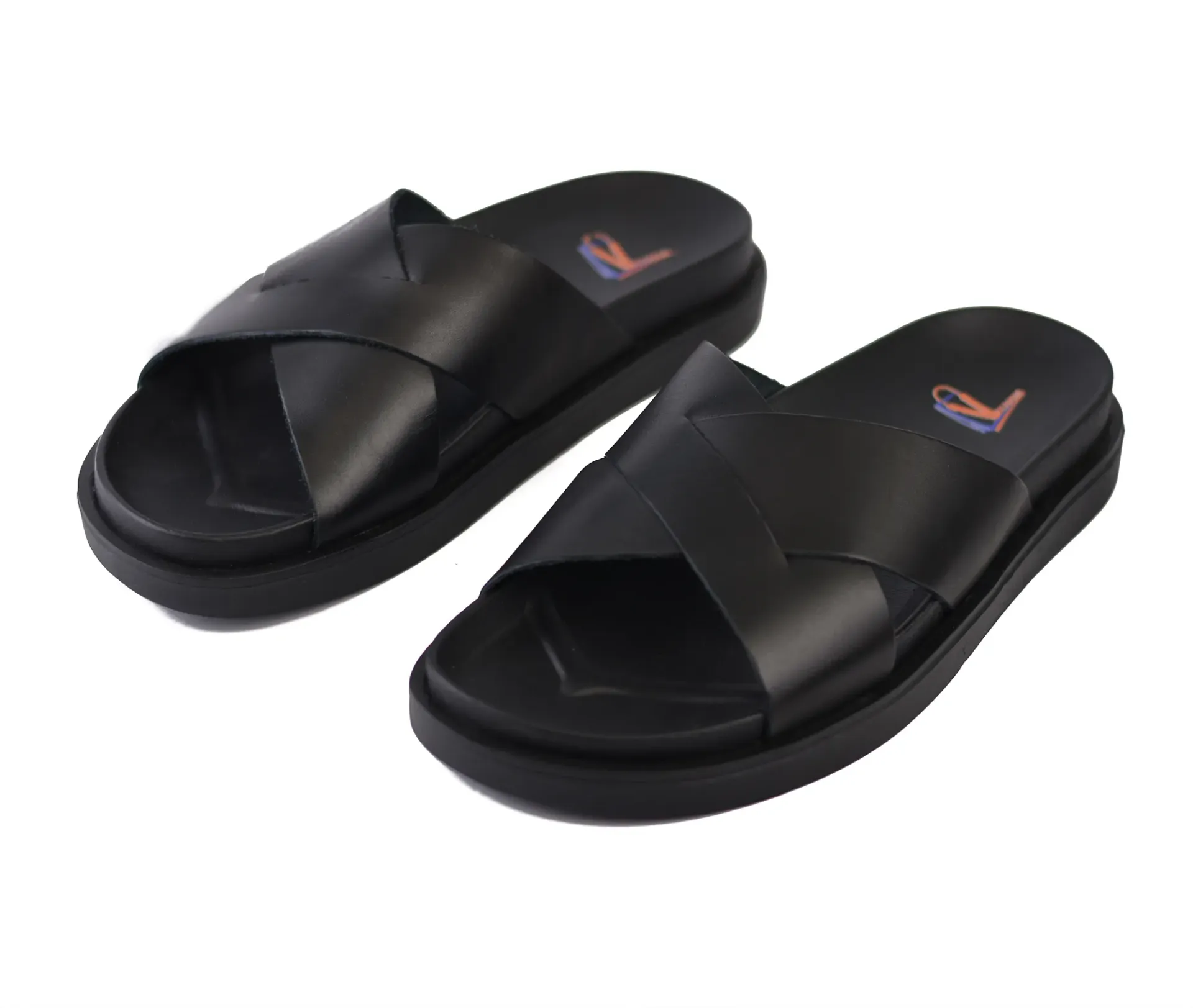 Men's slippers, genuine leather, rubber sole