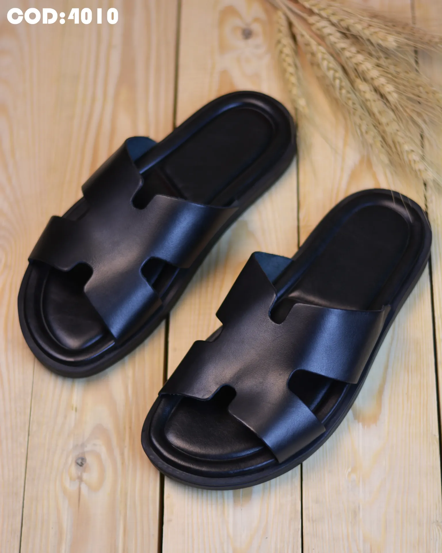 [40100140] Men's slippers, genuine leather, rubber sole Cod 4010 (40)