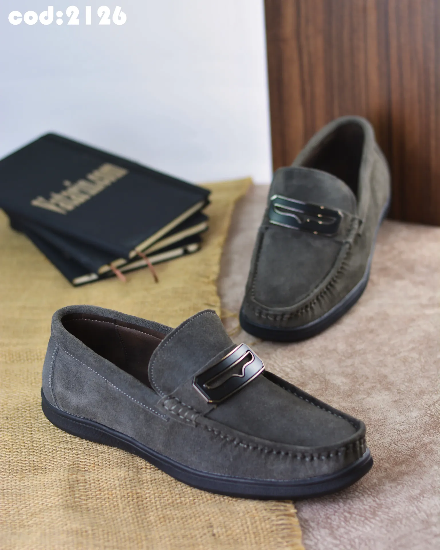 Suede leather Pans shoes with a rubber sole.