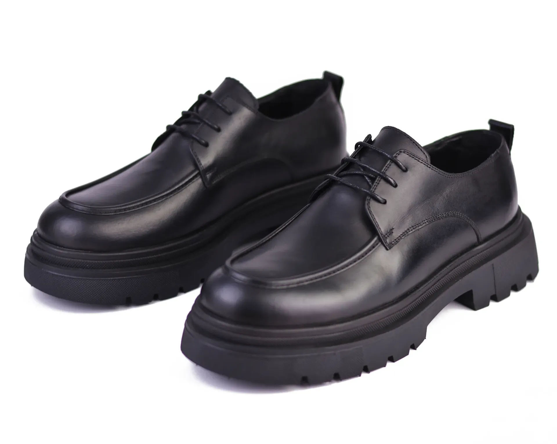 Chunky genuine leather lace-up shoes, code 2124