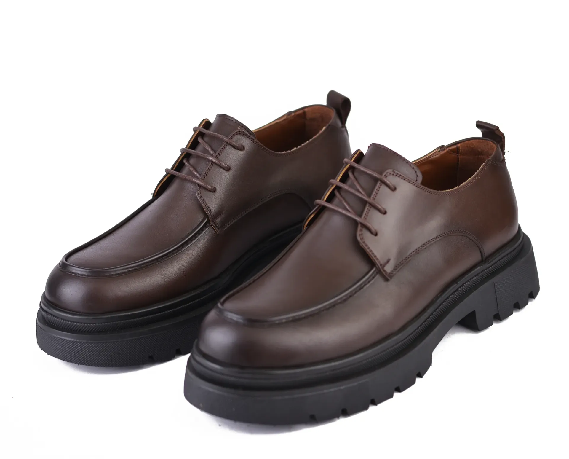 Chunky genuine leather lace-up shoes, code 2124