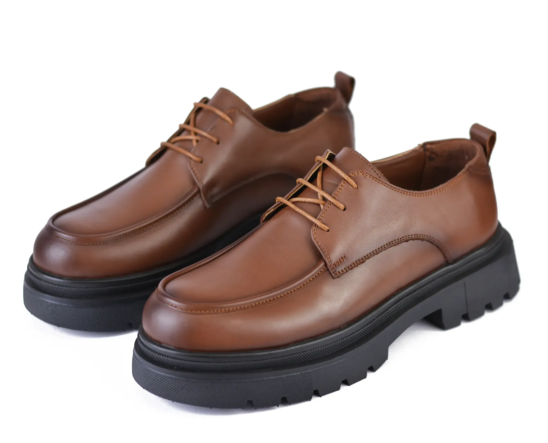 Chunky genuine leather lace-up shoes, code 2124