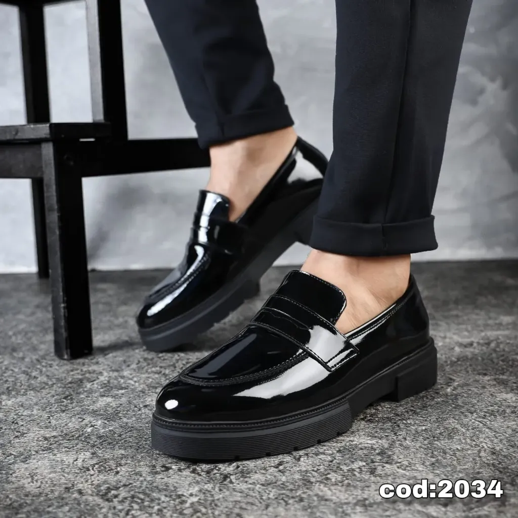 Classic Vernier Loafer Shoes, Rubber Sole, Code 2034