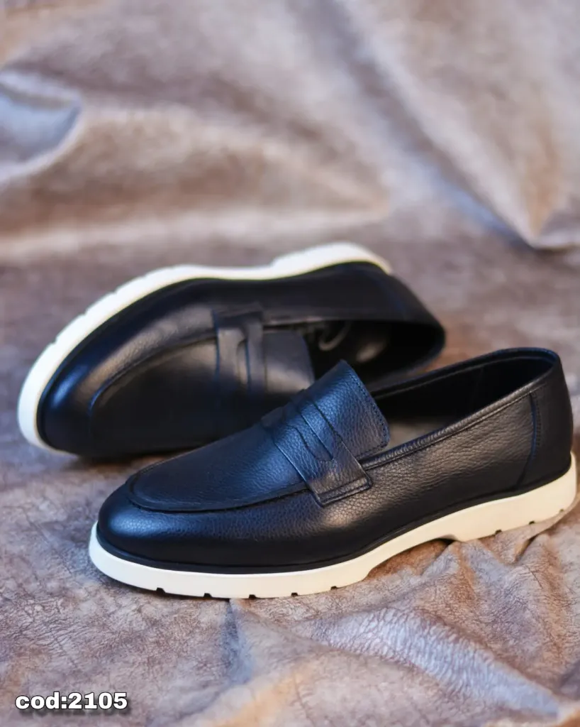 [21040141] Penny loafers made from genuine leather with an EVA sole (41, Black)