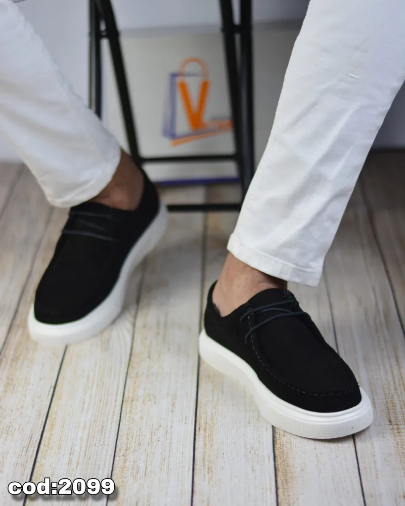 [20990141] Casual Wallabee-style shoes made from genuine suede leather with a lightweight EVA sole (41, Black)