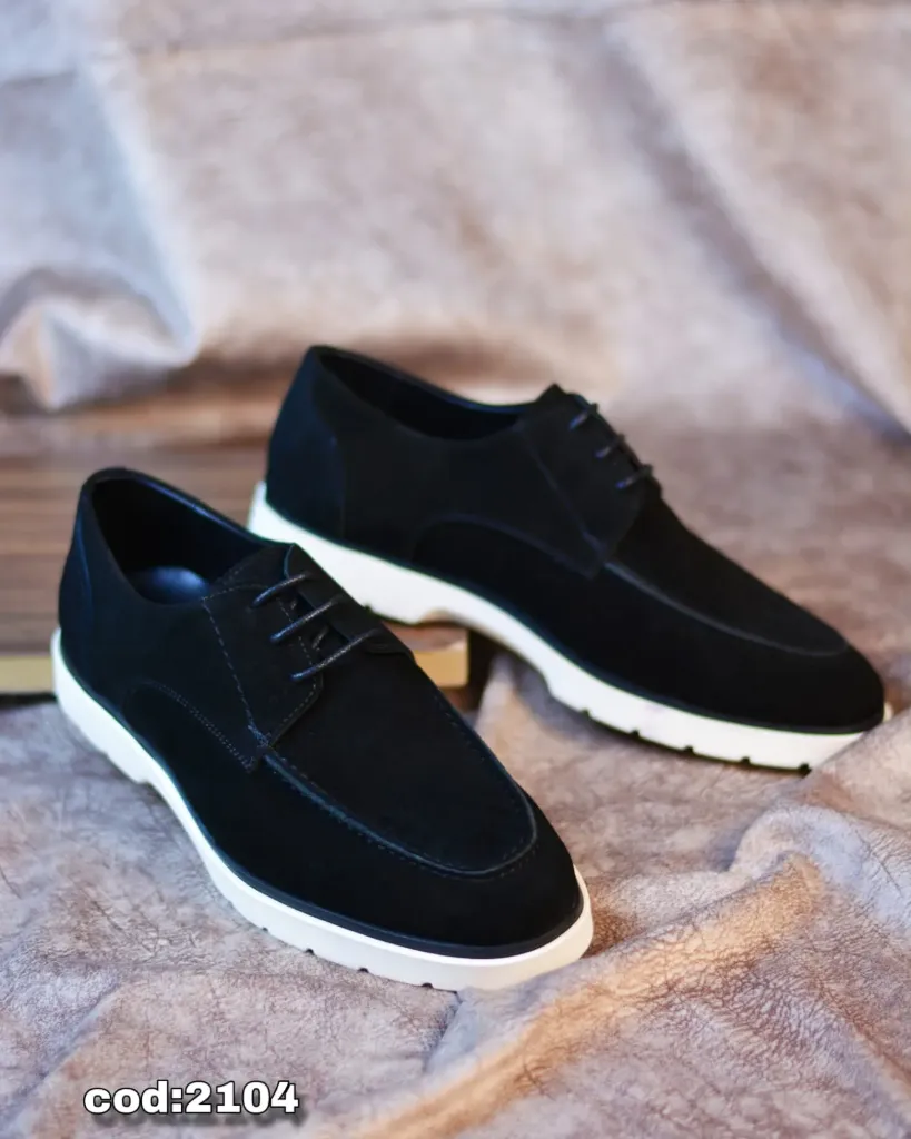 [21050141] Derby shoes made from genuine suede leather with an EVA sole (Black, 41)