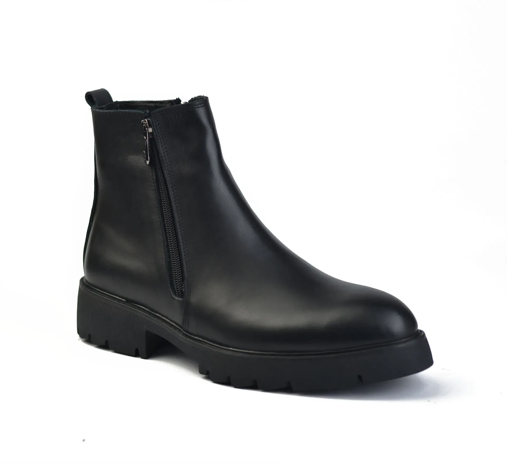 Half boots made from genuine suede leather with two zippers