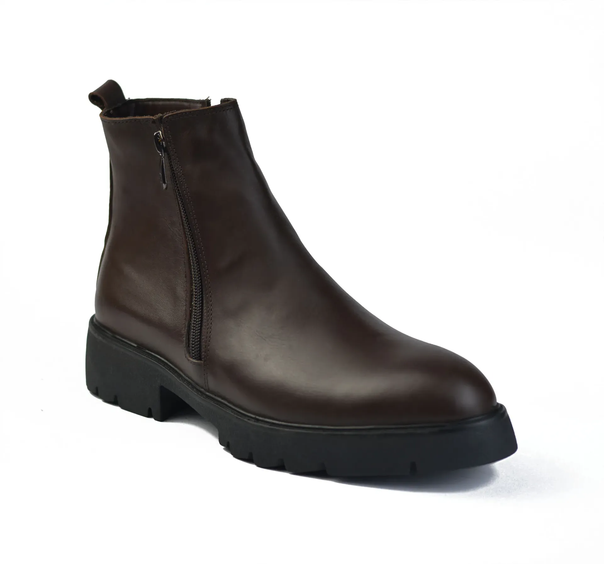 Half boots made from genuine suede leather with two zippers