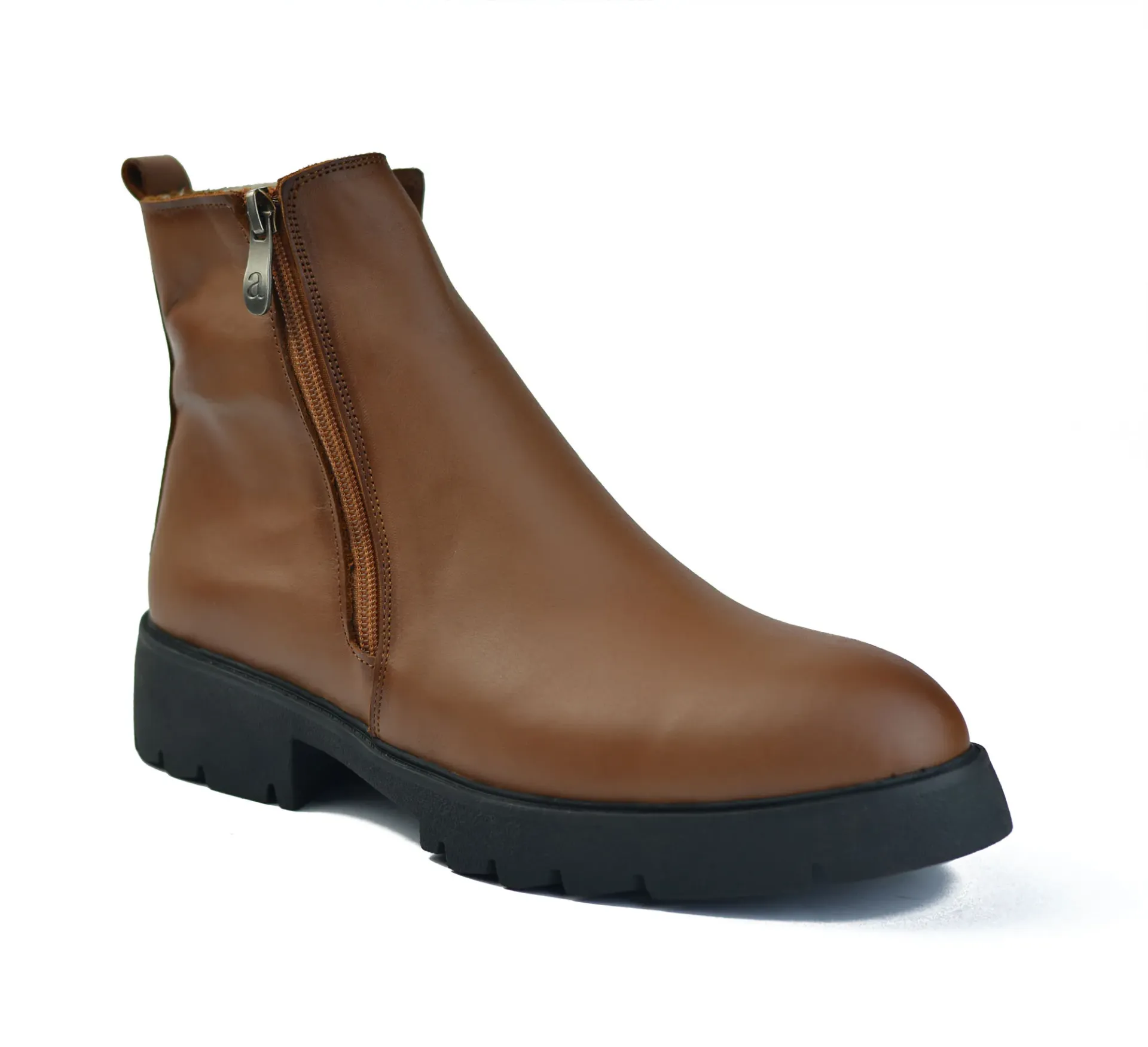 Half boots made from genuine suede leather with two zippers