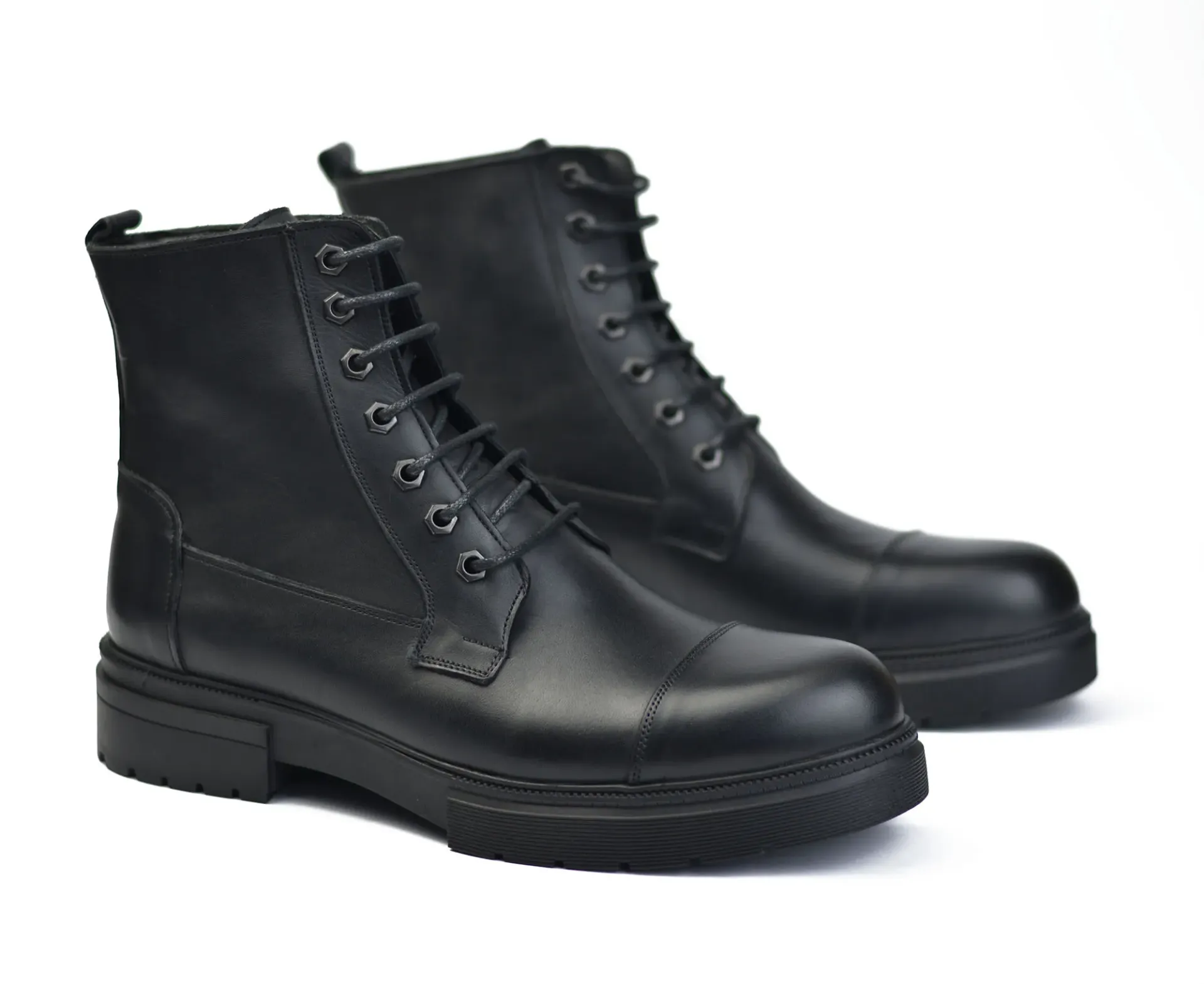 [20880141] Half boots made from genuine cowhide leather with laces (41, Black)